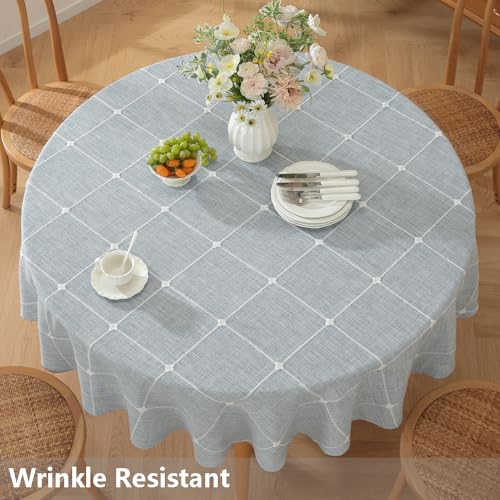 TruDelve Round Tablecloth 60 Inch Blue Fabric Farmhouse Cloth Tablecloths Circle Outdoor Picnic Table Cloth Round Cover (Blue,60",Round) by TruDelve - Used condition - Image 2