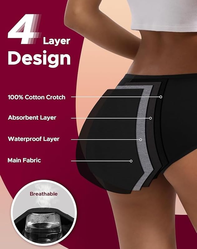 Image of DIVING DEEP Period Panties for Women - Leak Proof, Heavy Flow Protection | Overnight Protection Mid Rise Girls Period Panties |Two Years Reusable Menstrual Underwear with Tummy Control (Pack 4)