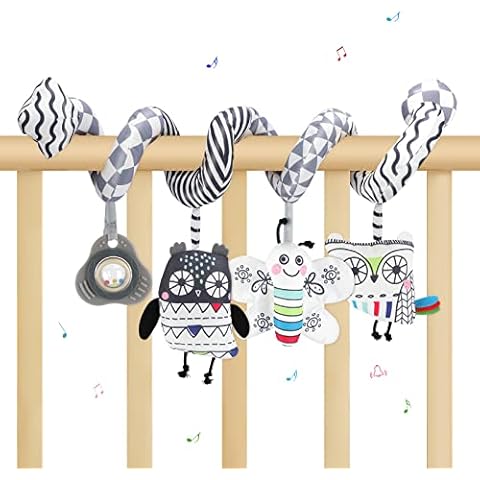 Topretty Spiral Hanging Toys for Babies, Pushchair Spiral Toy Wrap-Around Baby Spiral Pram Toy Built-in Music Box Soft Newborn Toys Pram Toys for Babies 0-6 Months Gifts for Baby Boys Girls Cover