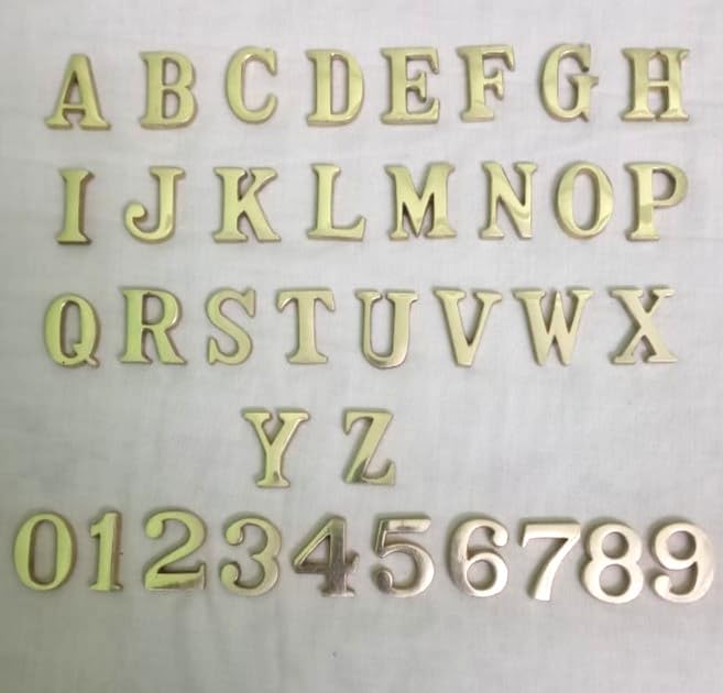 Handmade New 1 Inch House Letters Numbers Polished Solid Brass - Metal Self Adhesive A to Z and 0 to 9 Beautiful total 36 Unit Pack