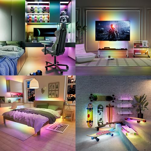 Image of MIWISE RGB Smart IC COB LED Strip Lights Chasing Color, USB LED Strip Light Addressable, Rainbow Effect with Music Sync, App Control, Compatible with Alexa and Google for TV, Bedroom, Cabinet, 9.84ft