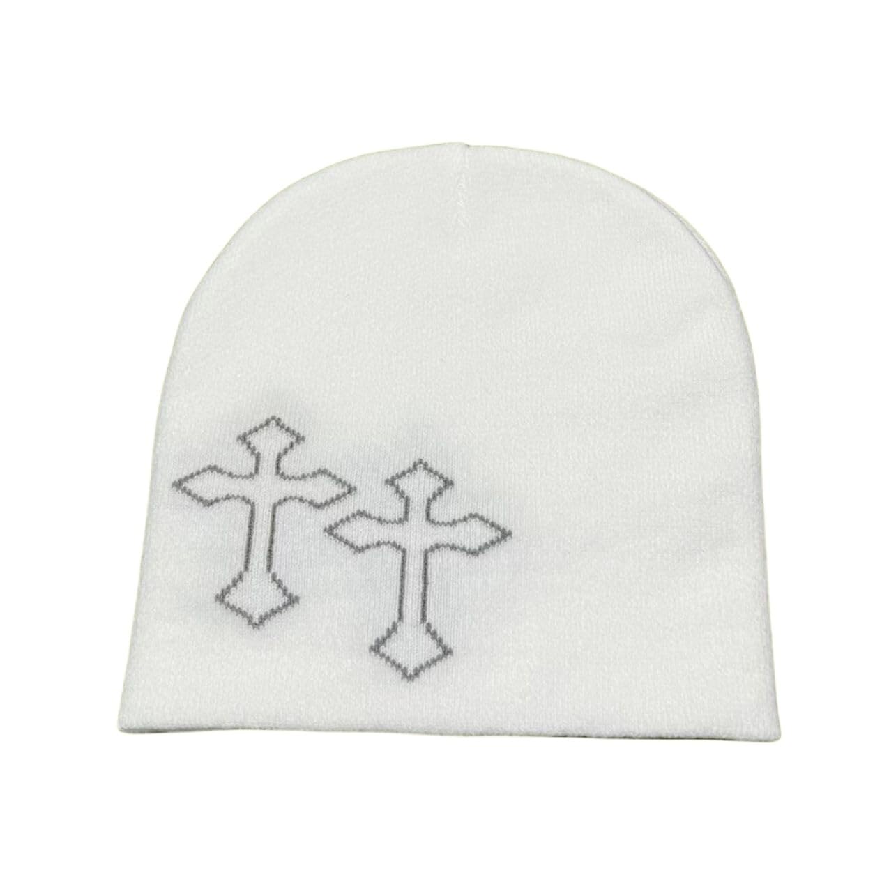 Zimowa Czapka Czapka Damska Czapka Hip Hop Graficzne Czapki Z Krzyżem Dekoracja Ciepłe Czapki Męskie Wełniane Dzianiny Zimowe Czapki Czapka Damska Męska (Color : White, Size : One size)