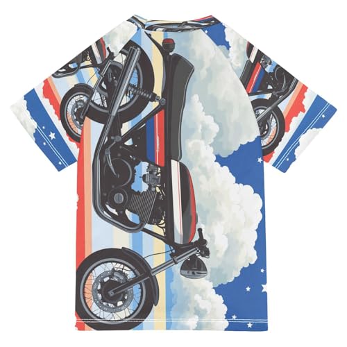 Boys Short Sleeve T-Shirts Motocross Cartoon Rainbow Rashguard Kids Swim Shirts Sun UPF 50+2