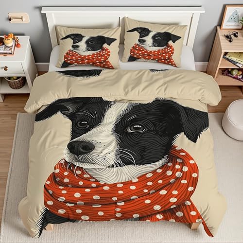 Housse de couette 160x200 zippée thème chien pour un lit facile à border sans plis