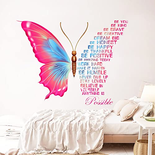 Large Butterfly Wall Decals Stickers Inspirational Wall Decals Quotes Motivational Positive Saying Wall Decals Vinyl Peel And Stick Phrase For Women Girls Bedroom Living Room Office Bathroom Wall Decor #TOP4