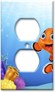 Duplex Outlet Cover Decorative Metal Wall Plate - Friendly Clown Fish - Made in USA