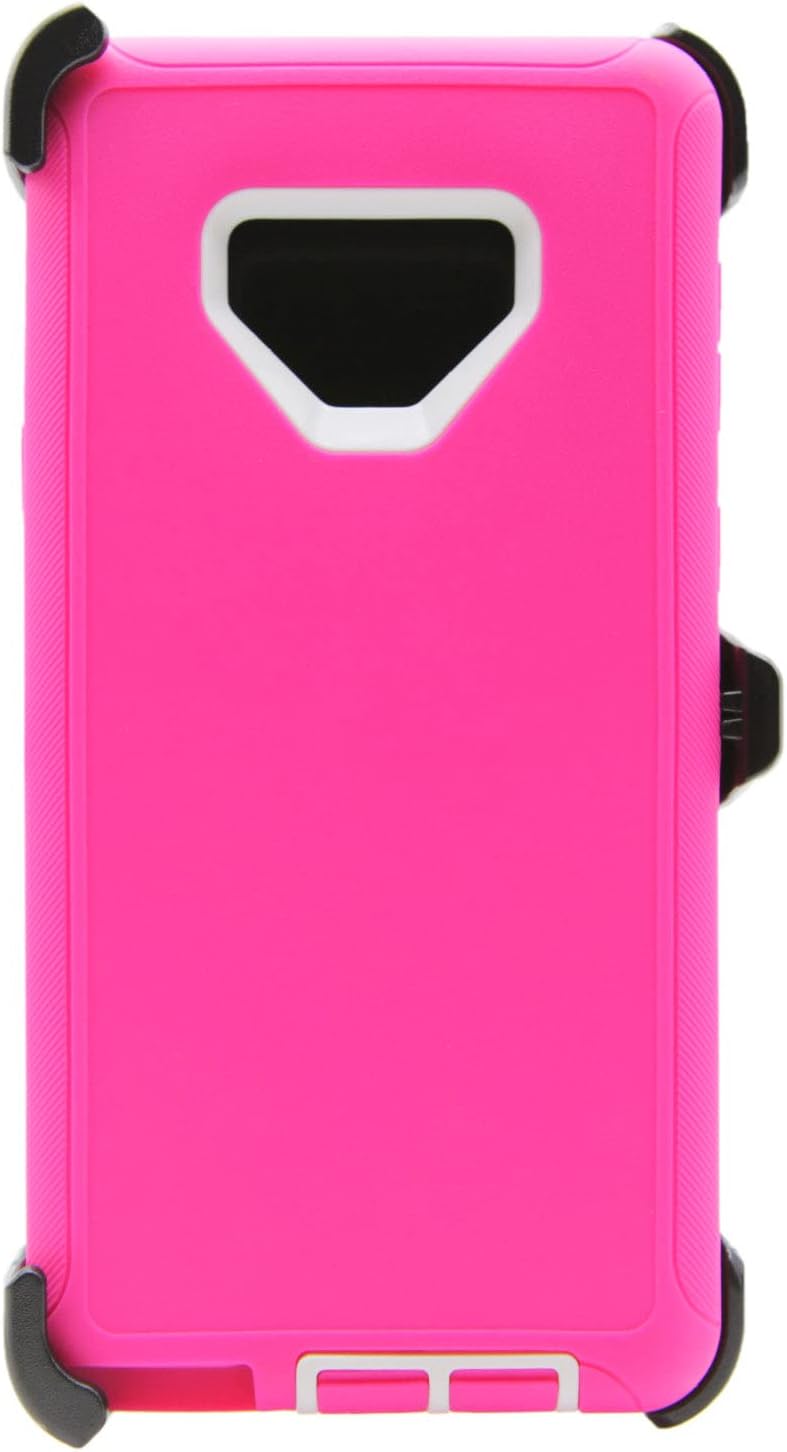 WallSkiN Case for Galaxy Note 9 (6.4") Heavy Duty Full Body Military Grade Drop Protection Carrying Cover Holder | Holster for Men Belt with Clip Stand – Pink/White