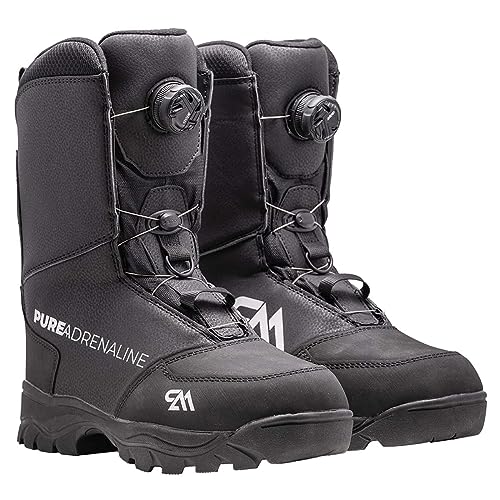 PureAdrenaline Men's Cornice Series Snowmobile Boots - Tech Coil Lacing w/3M Thinsulate (Black/White - 9)