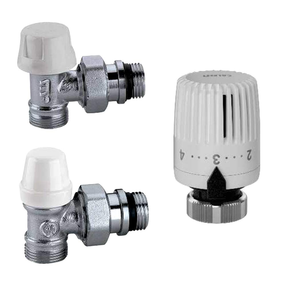 Kit valvola termostatizzabile con detentore e testa termostatica da 3/8" a squadra Caleffi 1222302