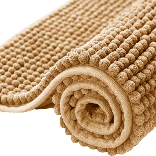 BedLooms Bath Mat Non Slip Anti Mould 40 x 60 cm – Beige Chenille Bathroom Mat Extra Soft & Fluffy Bathmat Machine Washable Super Water Absorption Shower Mat