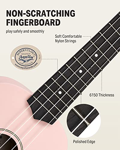 Image of Donner Soprano Ukulele for Beginner 21 Inch Matte Ukulele Beginner Kit with Bag Strap Tuner Strings Picks Cloth, Free Online Lessons, Kids Holiday Christmas & Birthday Gift (Light Pink)