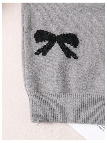 Image of BEAUDRM Girl's Cute Bow Sweater Crew Neck Long Sleeve Drop Shoulder Loose Pullover Tops