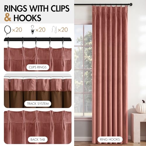 Image of MIULEE Dusty Rose Velvet Curtains 96 inches Long, Pinch Pleated Blackout Drapes with Hooks, Thermal Insulated Pinch Pleat Panels for Bedroom Living Room, 2 Panels