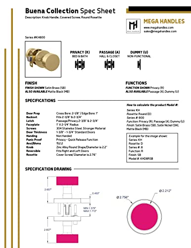Mega Handles Dummy I Gold Door Knob For French Doors, Closet And Cabinets I Reversible Heavy Duty Design I Fits All Standard Door Sizes I Screws Included - Satin Brass (2 Pack) #TOP7