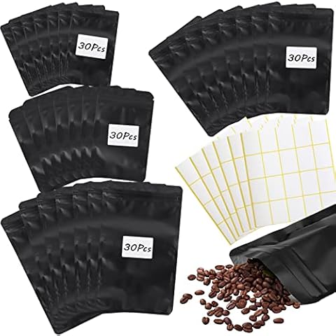 HMIEPRS 120Pcs Foil Ziplock Bags with 120 Sticky Labels, Resealable Smell Proof Bags, Black Waterproof Mylar Pouches, Reusable Flat Food Storage Bags for Food Self-Sealing, Kitchen, Jewelry (4 Sizes) Cover