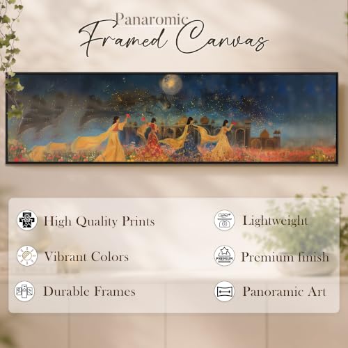Image of PAINTINGMANTRA Moonlight Night Mughal Wall Painting, Indian Traditional Wall Art Paintingfor Living Room, Home and Office Wall Decoration (13x47 Inch)