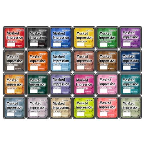 CraftyManor Masked Impression Mini Ink Pads for Stamps Water Based Smudge Chalk Stamp Pad for Scrapbooking Journaling Card Making DIY Craft Scrapbook Supplies for Adults (24 Colors)