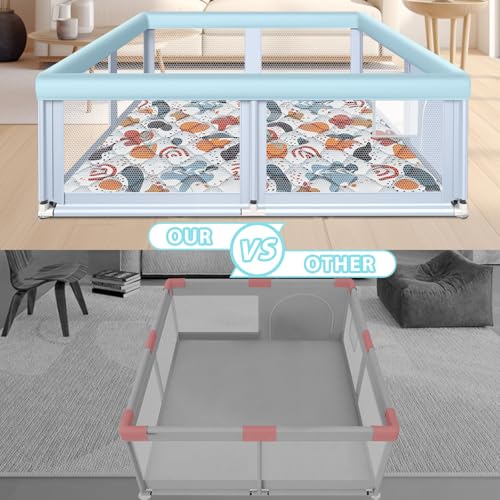 Image of Fshibila 65 inch x50 inch Large Baby Playpen with Mat, Baby Playard for Babies and Toddlers, Play Pens for Indoor & Outdoor, Sturdy Safety Play Yard with Soft Breathable Mesh, Anti-Fall, Grey