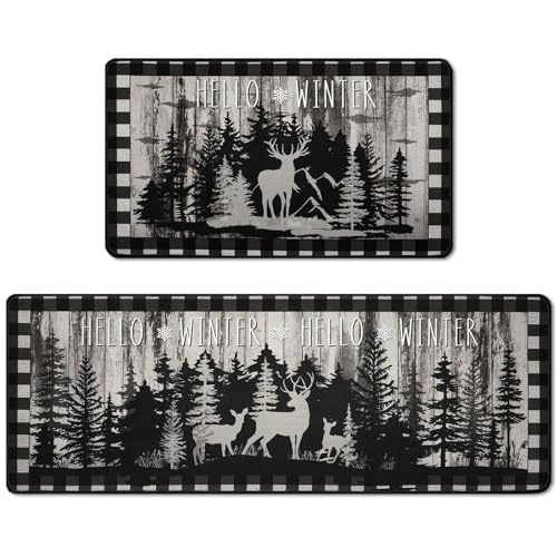 Bencailor 2 Pcs Farmhouse Kitchen Rugs and Mats Non Slip Farmhouse Cow Kitchen Rugs for Rustic Home Decor, 17 x 30 Inch, 17 x 47 Inch (Wildlife)