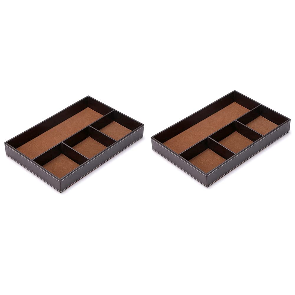 Hndhbfgrt 2X 4 Slots Desk Drawer Organizer, Pu Leather Drawer Storage Organizer Divider(Brown)