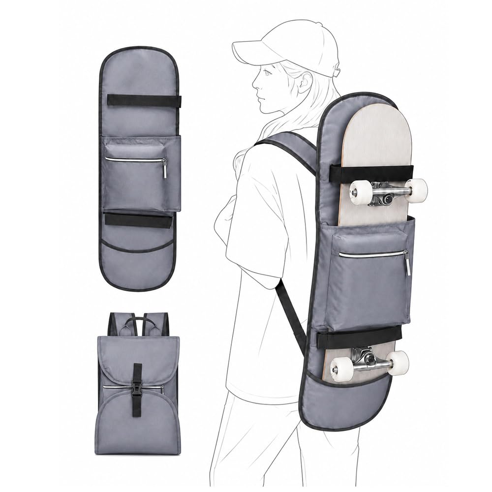 Sac à Dos Planche à roulettes pour Flip Script 8″ Complete,900D Épaissi pour Skateboard, Étanche et Pliable Sac de Rangement, Gray