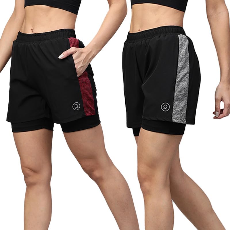 Image of CHKOKKO Double Layered Sports Combo Gym Workout Running Shorts for Women