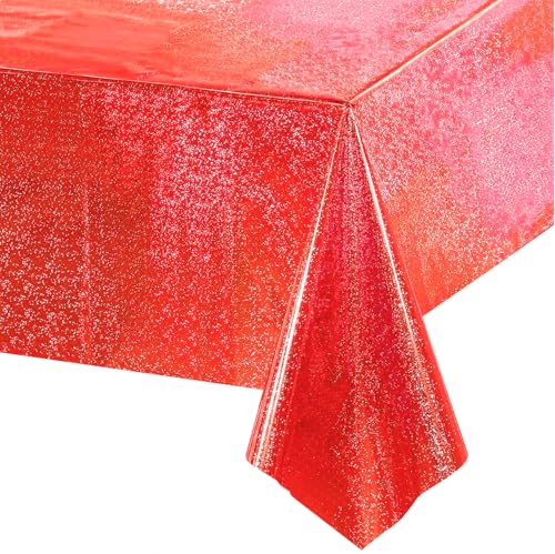 GREATRIL Nappe Rouge Anniversaire Nappe Rectangulaire Foil Brillant Jetable Fête Décoration pour Circus Spiderman Ladybug Las Vegas Foraine Vampires Saint...