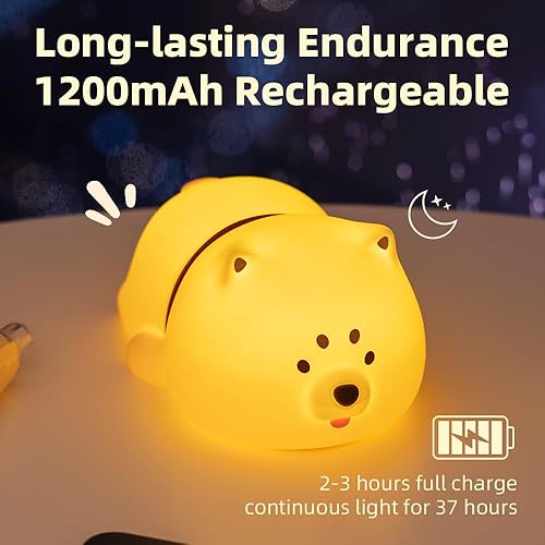 Miniatura 5 de Linda luz nocturna de cachorro para bebés y niños, luz nocturna recargable con control táctil con 3 brillos, luz cálida, temporizador y silicona