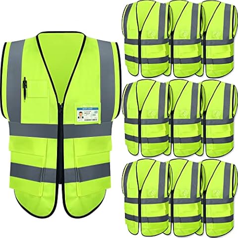 10 Pack Safety Vest with Pockets and Zipper Cover