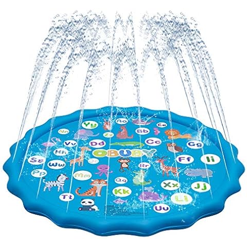OBUBY Sprinkler & Splash Play Mat for Kids, Splash Pad for Wading and Learning, 60" Children Outdoor Water Sprinkler Toys –from A to Z Outdoor Swimming Pool for Babies Toddlers and Boys Girls Cover
