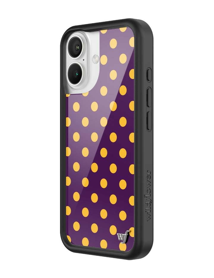 Image of Wildflower Cases - Compatible with iPhone 16 | Protective Black Bumper, 6.5ft Drop Test Certified, Women Owned Small Business | Trendy Classic Dotted Spots Cute | Polka Dot - Purple & Yellow