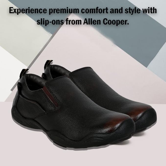 Image of Allen Cooper Genuine Leather Casual Shoes with Ankle Support, Anti Slip Technology, Better Padded and Cotton-Like Memory Foam Cushion Insole(24815Color Options- Black /Brown, Sizes- 6,7,8,9,10)