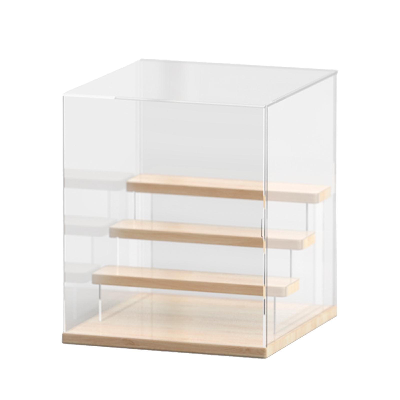 Vitrina Acrílica Transparente Caja Expositora Estuche Almacenamiento Organizador Antipolvo con Base Robusta de Madera para Figuras Y Modelismo Adecuad, 4 Niveles 22x23.5x27cm