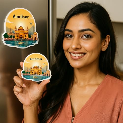 Image of Naxon Amritsar Golden Temple Theme Souvenir Wooden Fridge Magnet for Refrigerator - Printed Fridge Magnet for Kitchen & Home Decor | Perfect Souvenir Gift | Size 3x3 in | Pack of 1