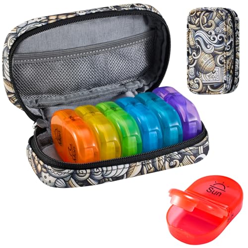 Image of Serfeymi Weekly Travel Pill Organizer 2 Times A Day AM PM Upgraded Rainbow Pill Box 7 Day with Portable Zipper PU Leather Pill Case, Medicine Organizer for Pills, Vitamins, Fish Oils - Brown 03