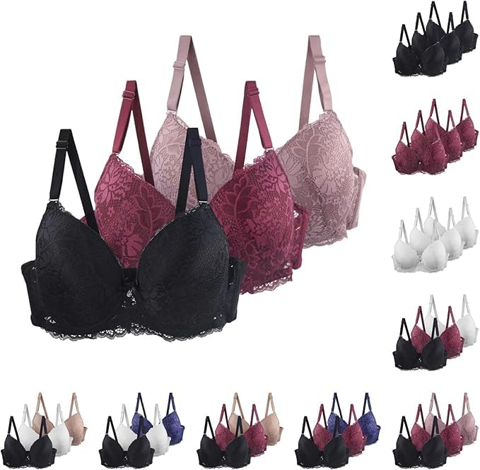 Paquete de 3 Sujetadores Muje Copa Sujetador Deportivo sin Aros con Relleno Encaje Sexy para Mujer Lencería Talla Grande Ropa Interior Mujer Push Up Sujetadores