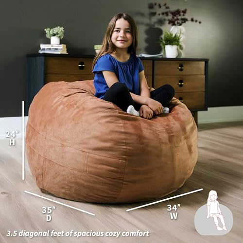 Image of Big Joe Fuf 3.5Ft Foam Bean Bag Chair for Kids, Teens, Bronze Plush Soft Polyester, 3.5 Foot Large Ultra-Soft Seat for Gaming, Bedroom, Reading Nook | Premium Shredded Foam Filled, Plush, Safe for Kids Ages 3 and Up, Supports Up to 200 lbs
