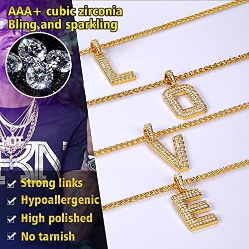 FindChic Bling CZ Big Capital Letter A Necklace For Men&Women Hip Hop 18K Gold Plated Custom Name Diamond Initial Pendant Personalized Jewelry for Rapper Boys 22inch Wheat Chain - 3