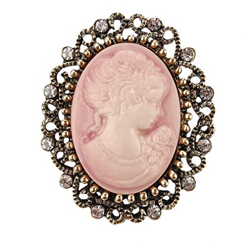 Image of Vintage Queen Cameo Crystal Brooch Pins Women in Antique Gold Color