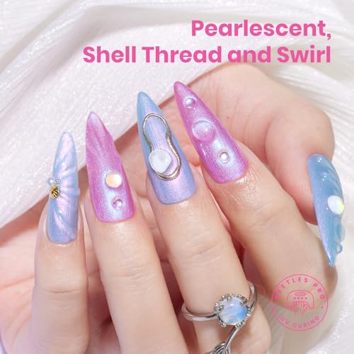 Image of beetles Pearl Gel Polish Set - Ocean Whisper Collection, 15ML Full Size Shimmer White Pink Purple Mermaid Nail Swirl Shell Thread Polish Soak Off Uv Gel Polish Effect DIY Manicure Gift for Women