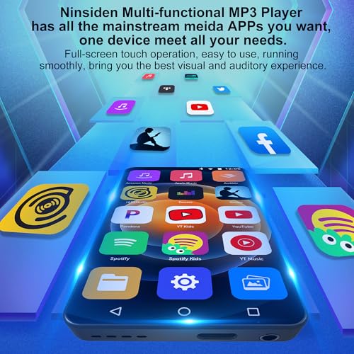 Ninsiden 144GB Portable MP3 Player with Bluetooth and WiFi, 4\" HD Full-Color Touch Screen, Spotify, Amazon Music, YouTube, Pandora, Audible, Libby, Android Mainstream Media MP4 Player for Kids, Black