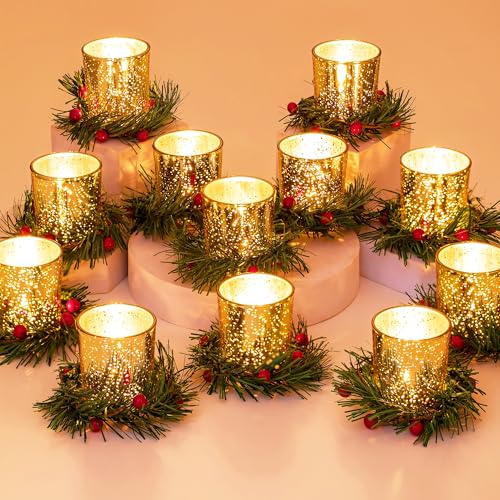 Weihnachtsdeko in Glasvasen 16 Glasseam Teelichthalter Weihnachten Tischdeko Teelichtgläser: 12er...