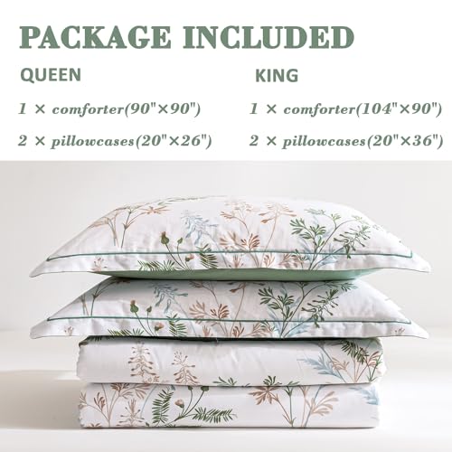 Aleissel COTTON COMFORTER SETS Natural Cotton 3Pcs Botanical Comforter Sets Queen Size-Green Comforter thumb #6