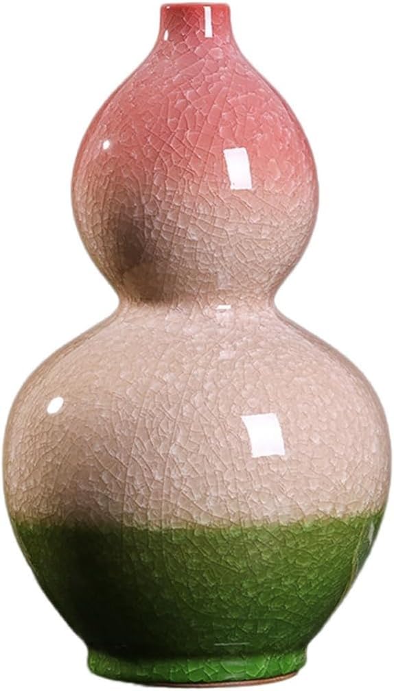 Bzgpmfud E-W18 X H32cm Vase Desktop Pink-Green Gradient Cracked Glaze Ceramic Living Room Decorative Ornaments(E-W18 X H32cm)