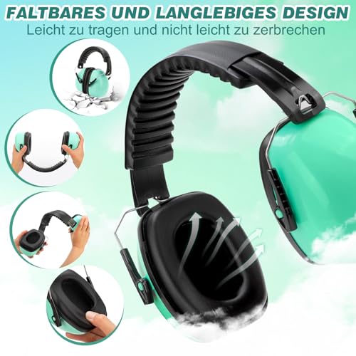 BraveKoi Gehörschutz Kinder SNR 32dB, Verstellbare Lärmschutz Kopfhörer Kinder, Ohrenschützer Faltbar mit Autismus, Schlafen, Lernen, Konzert(Mintgrün/1 Stück)
