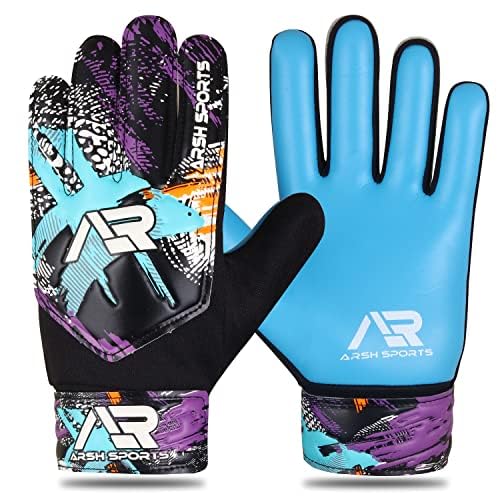 Arsh Sports Soccer Goalie Gloves,Football Goalkeeper Gloves for Kids Boys Youth Children Double Wrist Protection Along 4mm Super Grip Palm (Cyan New, Size 5 Suitable for 9-12 Years)
