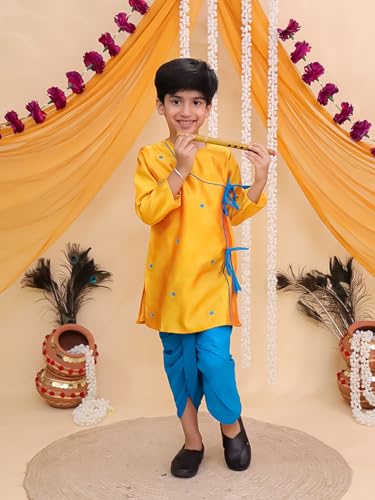 Image of The Mom Store Baby /Kids Boys Dhoti Kurta Set | Dhoti and Kurta | 100% Cotton | Comfortable | Ethnic | Festive Look | Block Prints | Colored Dhoti | Blue