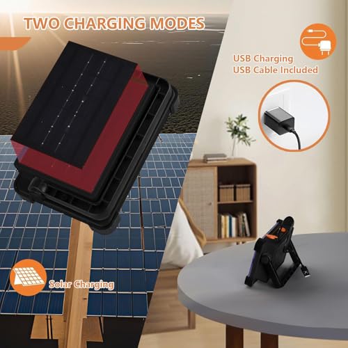 Image of 120W Solar Rechargeable Work Light, 144 LED Portable Flood Light with Stand, IP66 Waterproof 4 Modes LED Job Site Lighting Flashlights for Mechanic Camping Fishing Car Repair(Black 1 Pack)