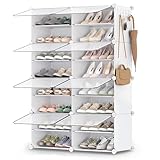 SONGMICS Shoe Rack Organizer, 8-Tier Shoe Storage Cabinet for Closet and Entryway, Holds 32 Pairs of Shoes, Adjustable, Cloud White and Trasparent ULPC034W01