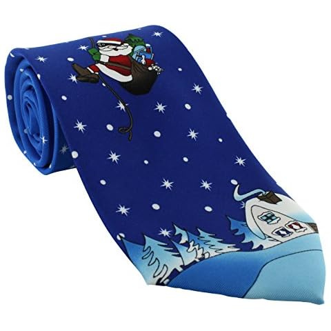 Blue Flying Santa Claus Christmas Polyester Tie Cover